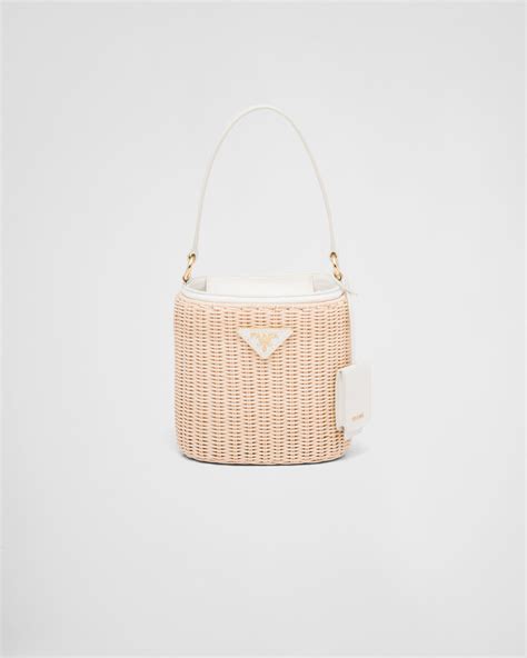 prada double bucket bag white|Prada wicker bucket bag.